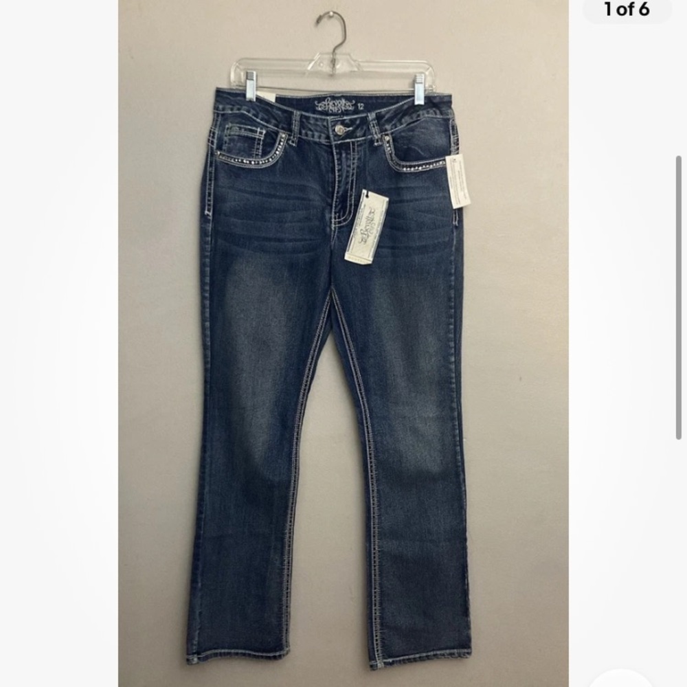 8-2 Revolt Boot Cut Jeans Rhinestone 12 Embroidered NWT